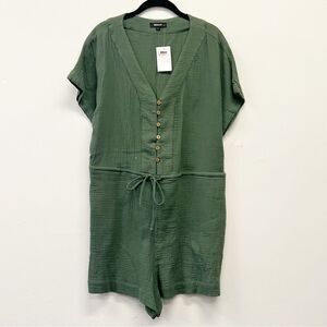 Wishlist Gauze Drawstring Romper— Olive Green Size Large